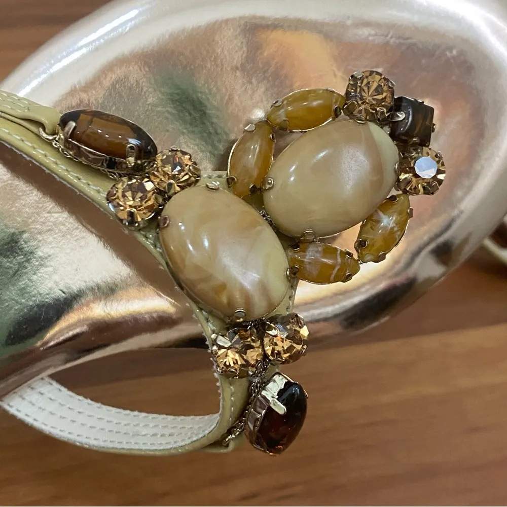 BADGLEY MISCHKA American Glamour Rose Gold Embellished Rhinestones Sandals 7.5 - Image 9