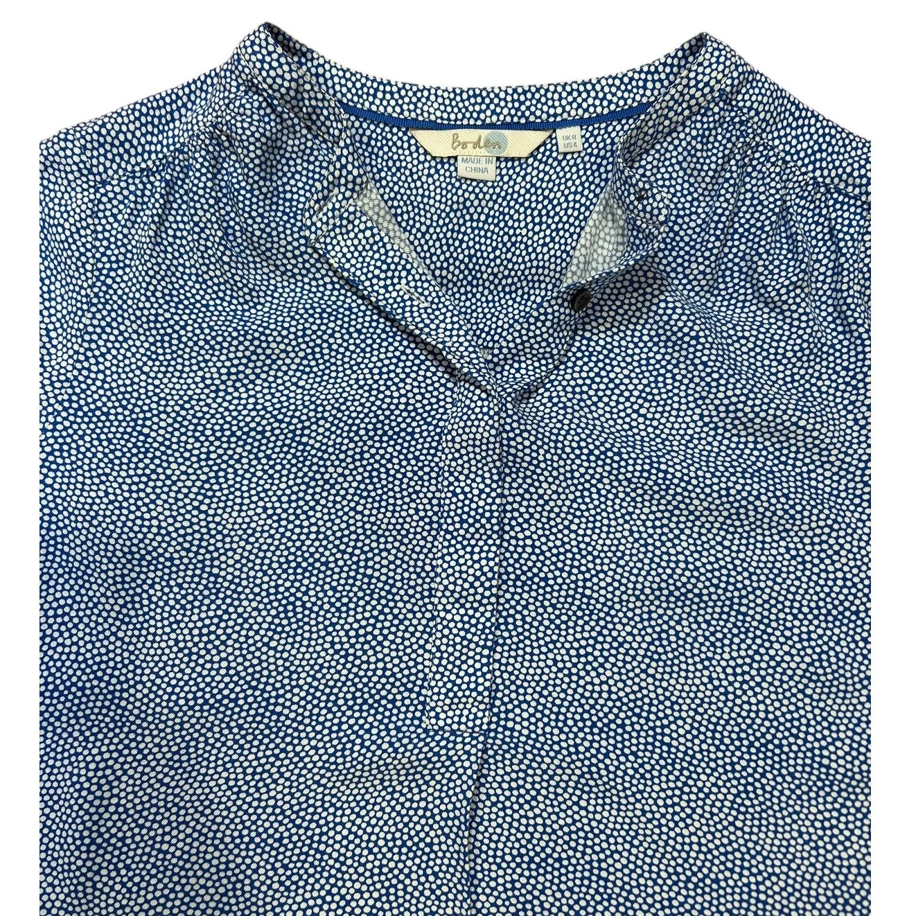 BODEN Women's Paula Polka Dot Shirt US 4 Popover Collarless Long Sleeve Tunic Blue - Image 3