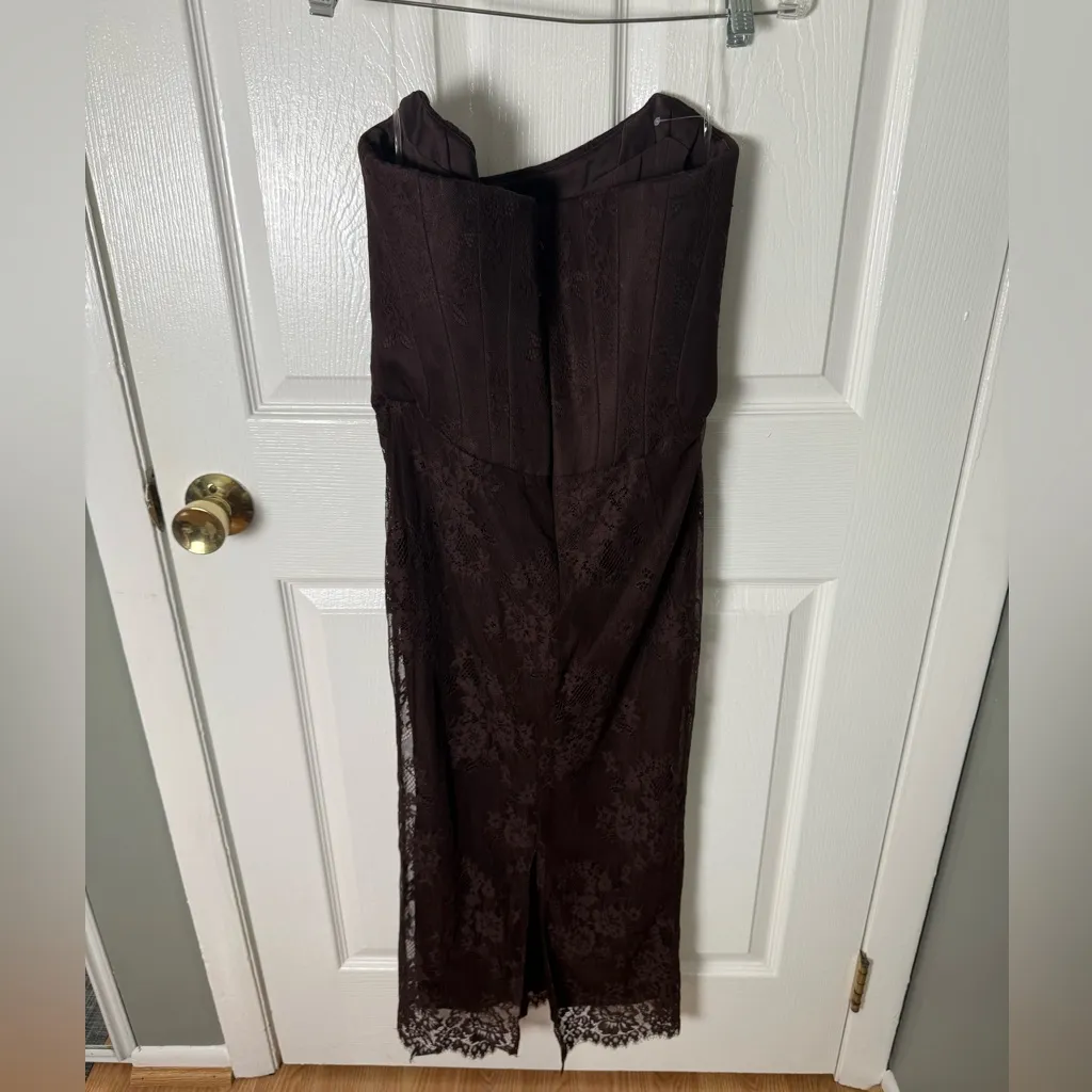 House of CB Larra Bitter Chocolate Lace Corset Midi Dress M - Image 8