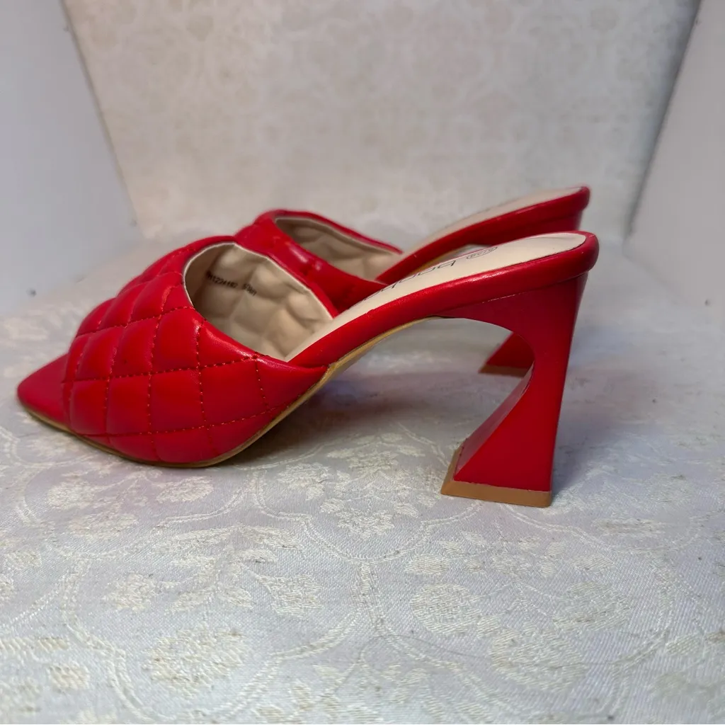 Boohoo Red Quilted Faux Leather 3 inch   Women's Heels EU 38 US 7.5 - Image 3