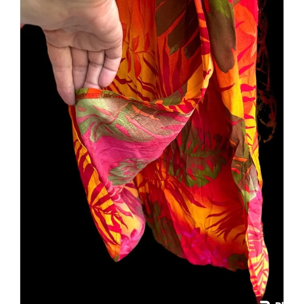 VTG John Roberts Faux Wrap Skirt Size 10 Maxi Tropical Zip Ties Swimsuit… - Image 5