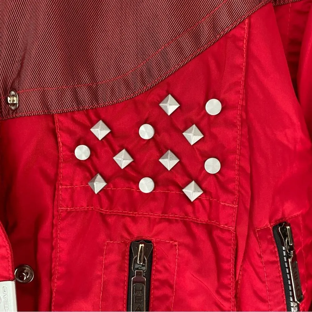 Head Vintage  Red Studded Crop Ski Jacket Coat size 8 - Image 3