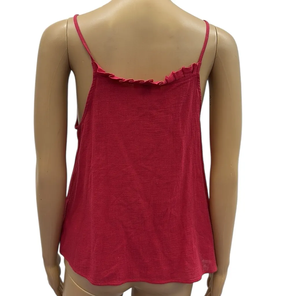 Universal Thread Red Cotton Ruffle Trim Square Neckline Spaghetti Strap Tank S - Image 6