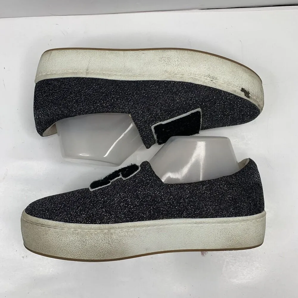 Zara Woman Size 9 Sneakers YEAH Slip On Black Metallic Platform Canvas Casual - Image 4
