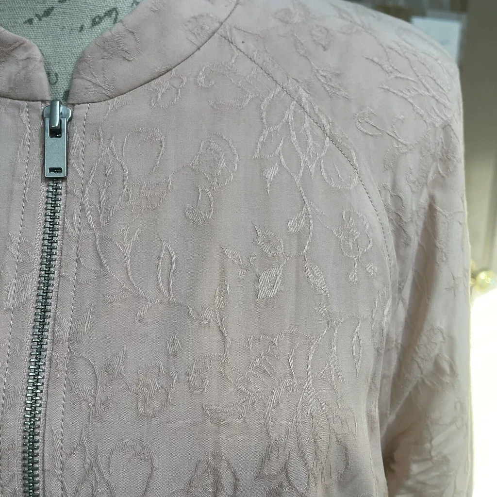 LOFT blush pink bomber jacket lightweight embroidered Sz L - Image 7