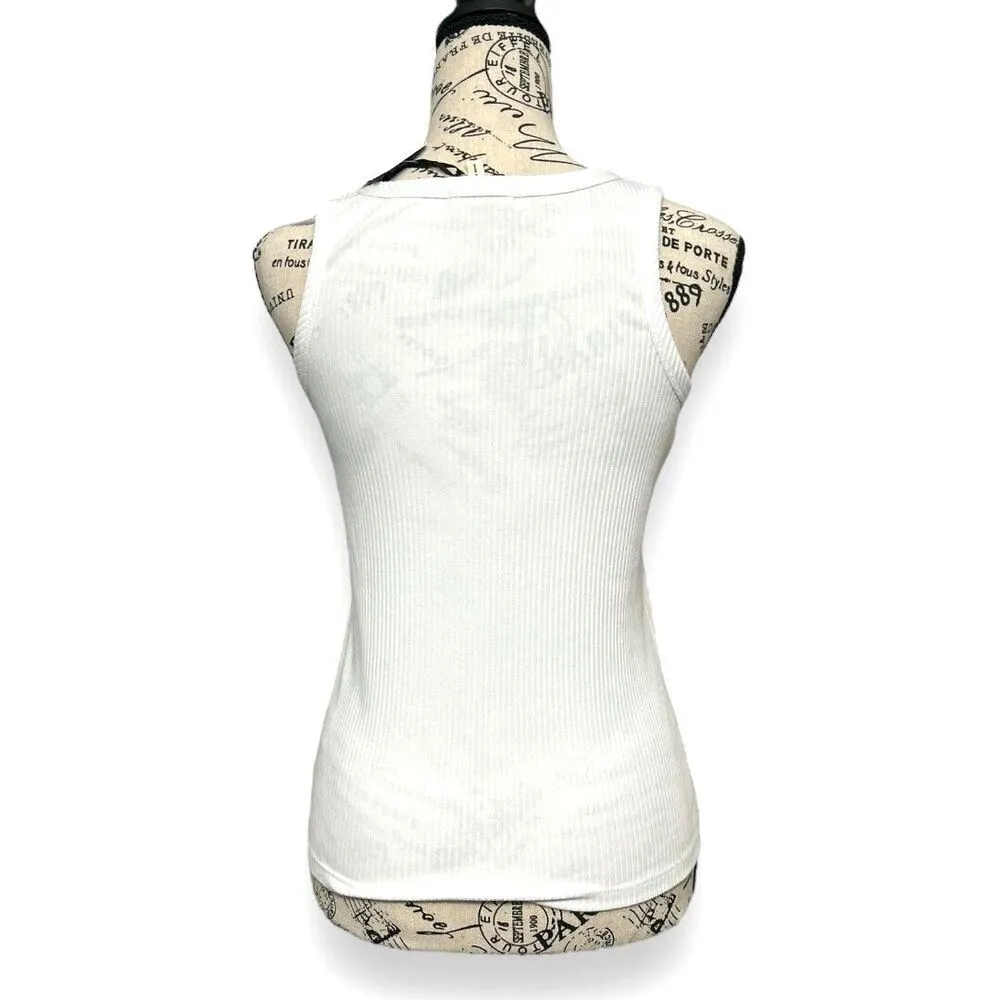 Articles Society S NWT White Ribbed Cotton Tank Top‎ Slit Neck Summer Sleeveless - Image 7