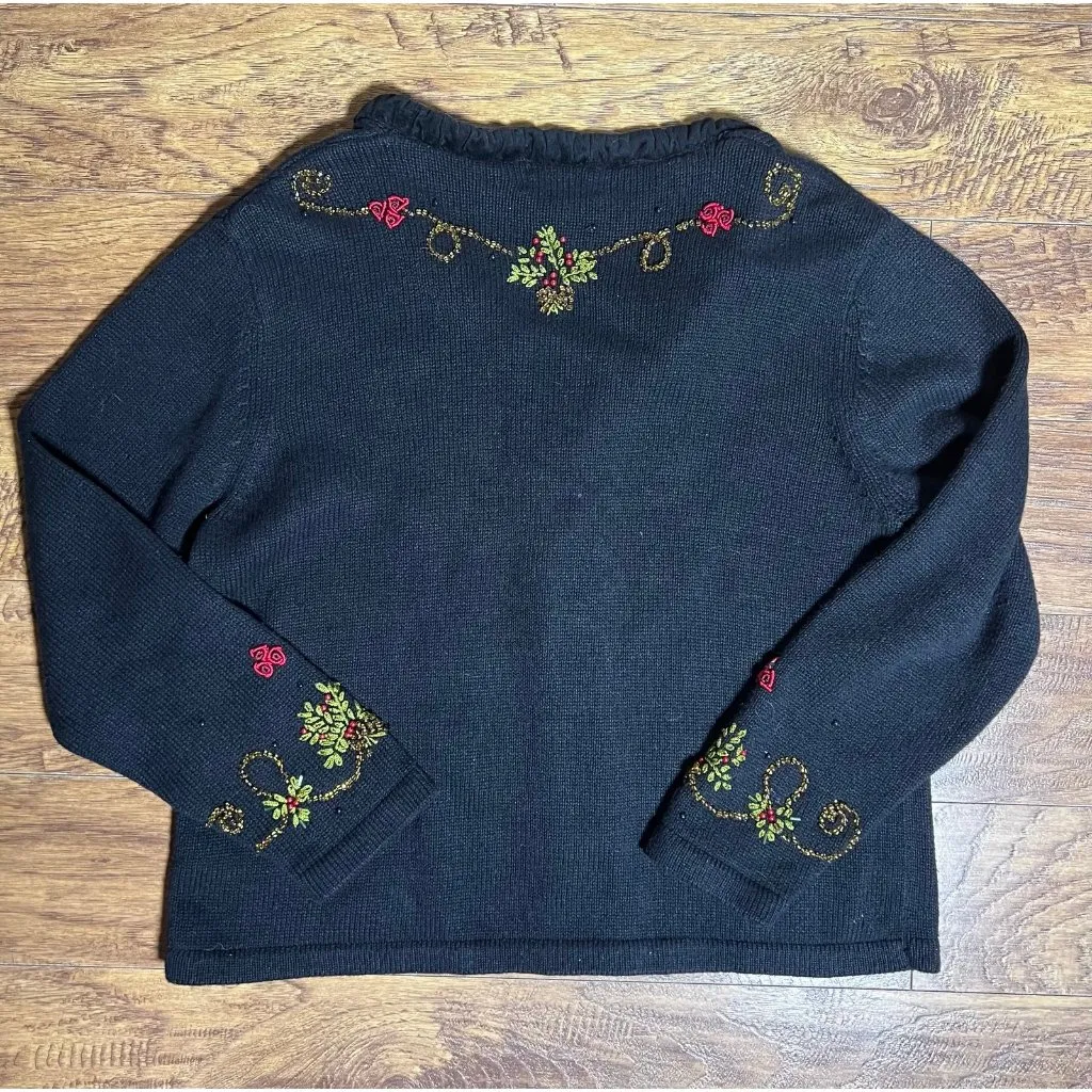 Vintage VTG Designers Originals Studio Joy Christmas Sweater Beaded size Large Black - Image 2