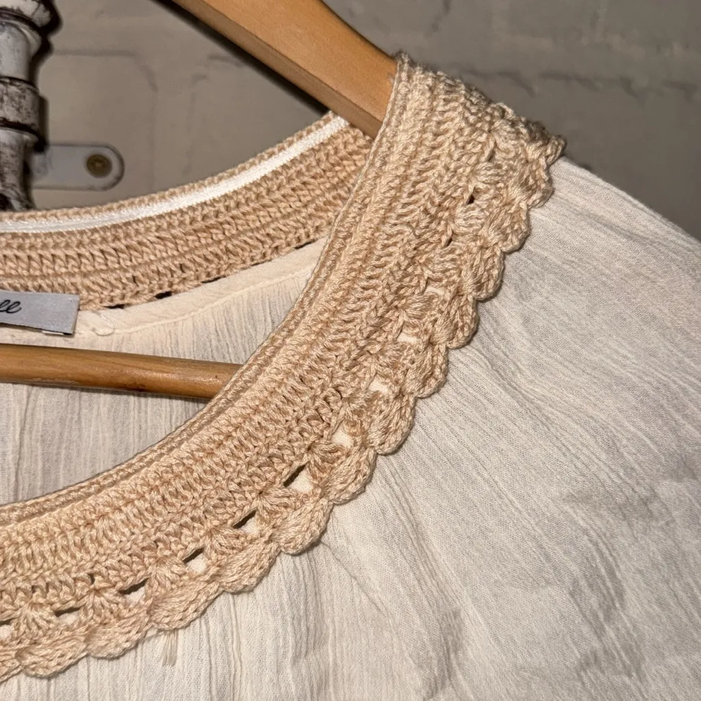 Madewell peasant blouse short sleeve crochet trim gauze cotton small - Image 4