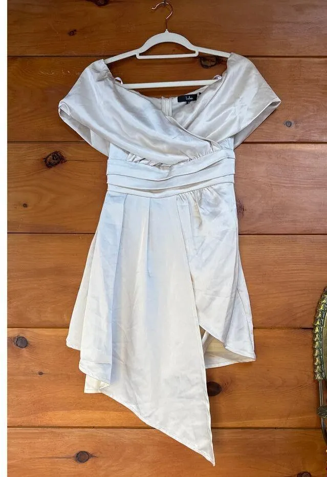 NWOT Lulus Always Celebrating Ivory Satin Off-the-Shoulder Mini Dress Size XS - Image 3