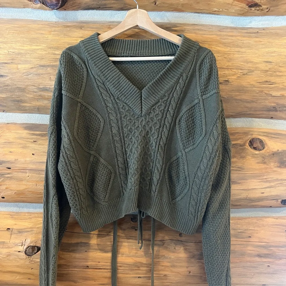 Zaful Green Cable Knit Sweater - Image 3