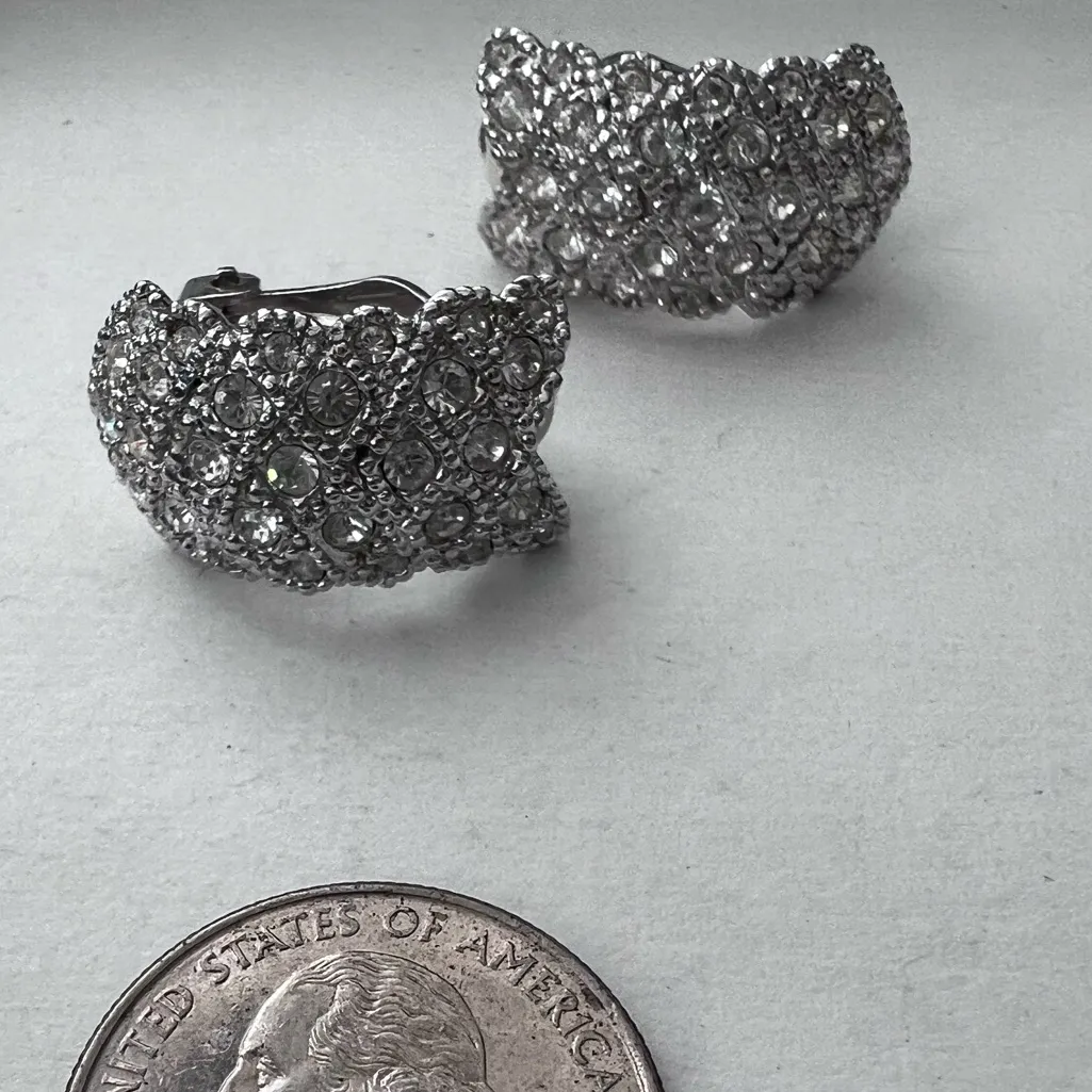 Silver Crystal Covered Clip Back Earrings - Image 8