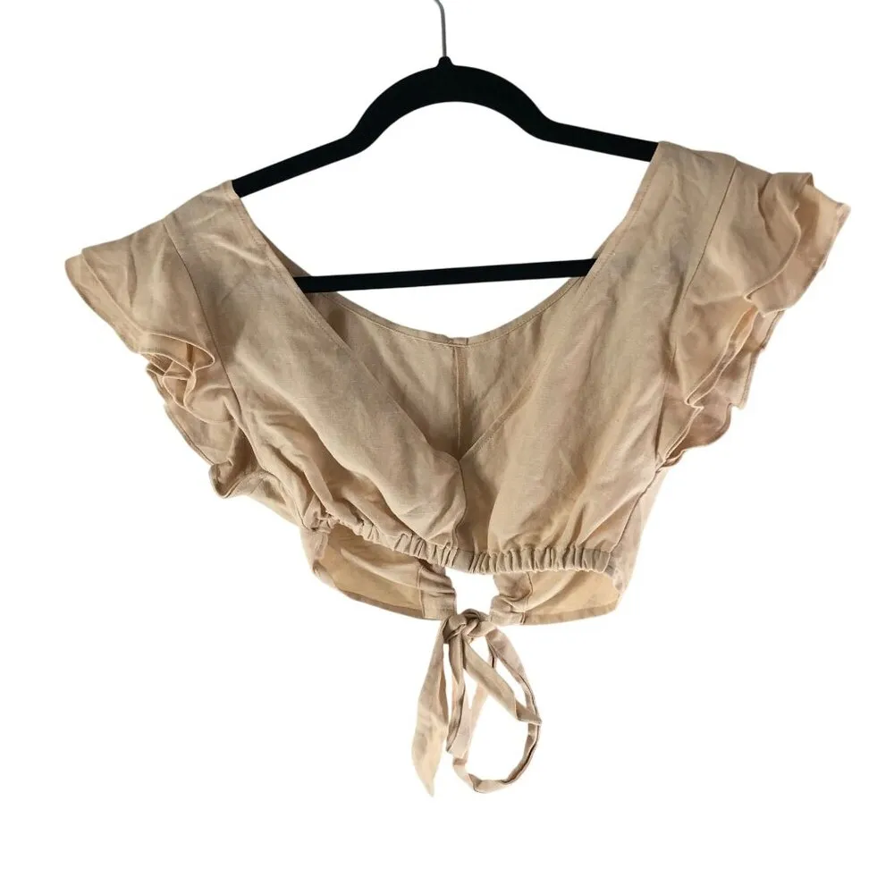 Marissa Webb Womens Crop Top Ruffle Tie Linen Blend Beige XS Tan - Image 2
