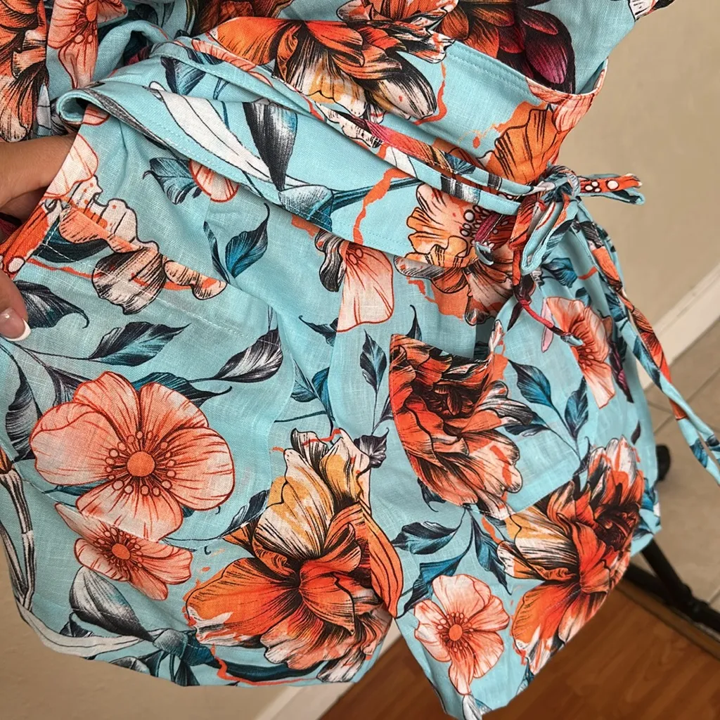 Agua Bendita X Revolve Linnea Romper‎ in Doux Blue Floral NWT size S - Image 7