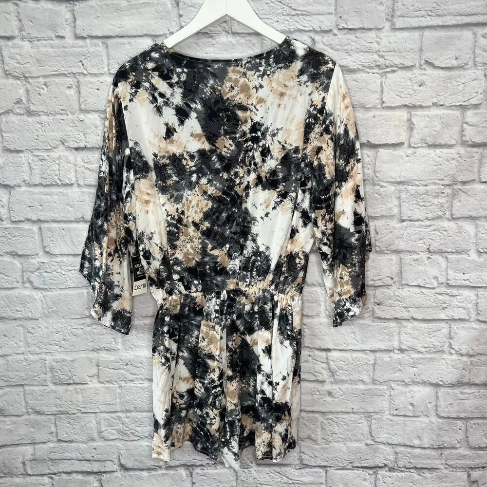 Bar III Hidden Marble Tie Dye Swim Cover Up Romper Sz S Blush Pink Black Shorts - Image 6