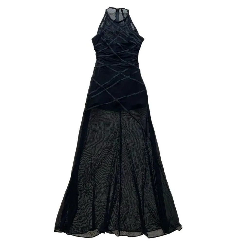 Tadashi Black Mesh Illusion Formal Cocktail Gown Black - Image 4