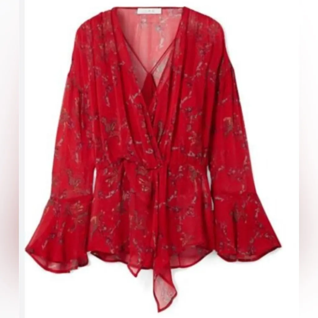 IRO "Linette" Floral Print Bell Sleeve Chiffon Long Sleeve Blouse Top - Image 4