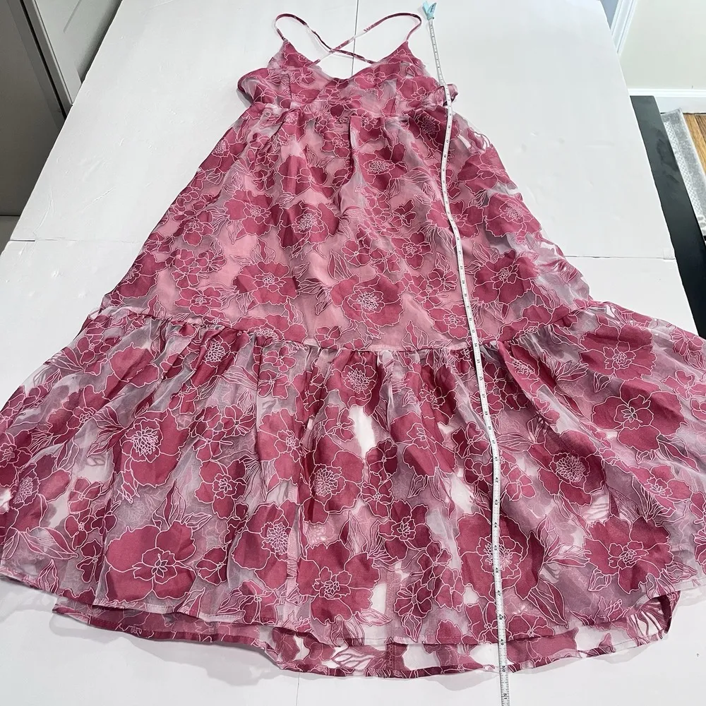 NWT Lulus Pink Feeling Like Forever Floral Organza Lace Up Midi Dress MEDIUM - Image 11