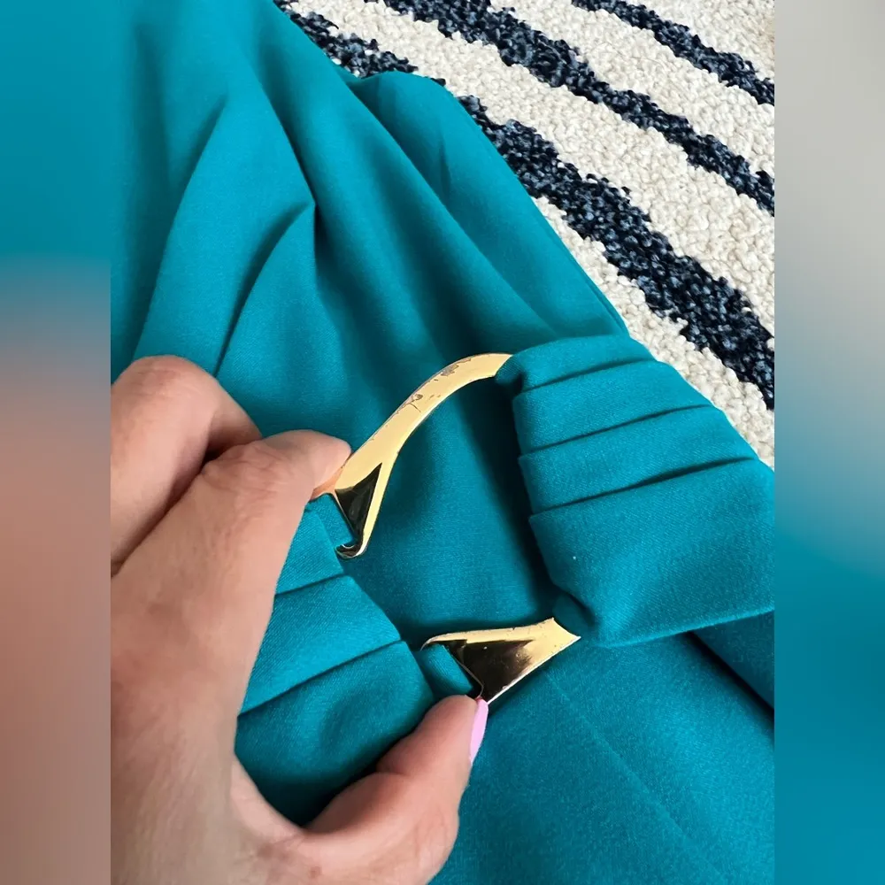 Pre-Loved Calvin Klein Dress Teal with Gold Buckle. Size 2 - Image 4