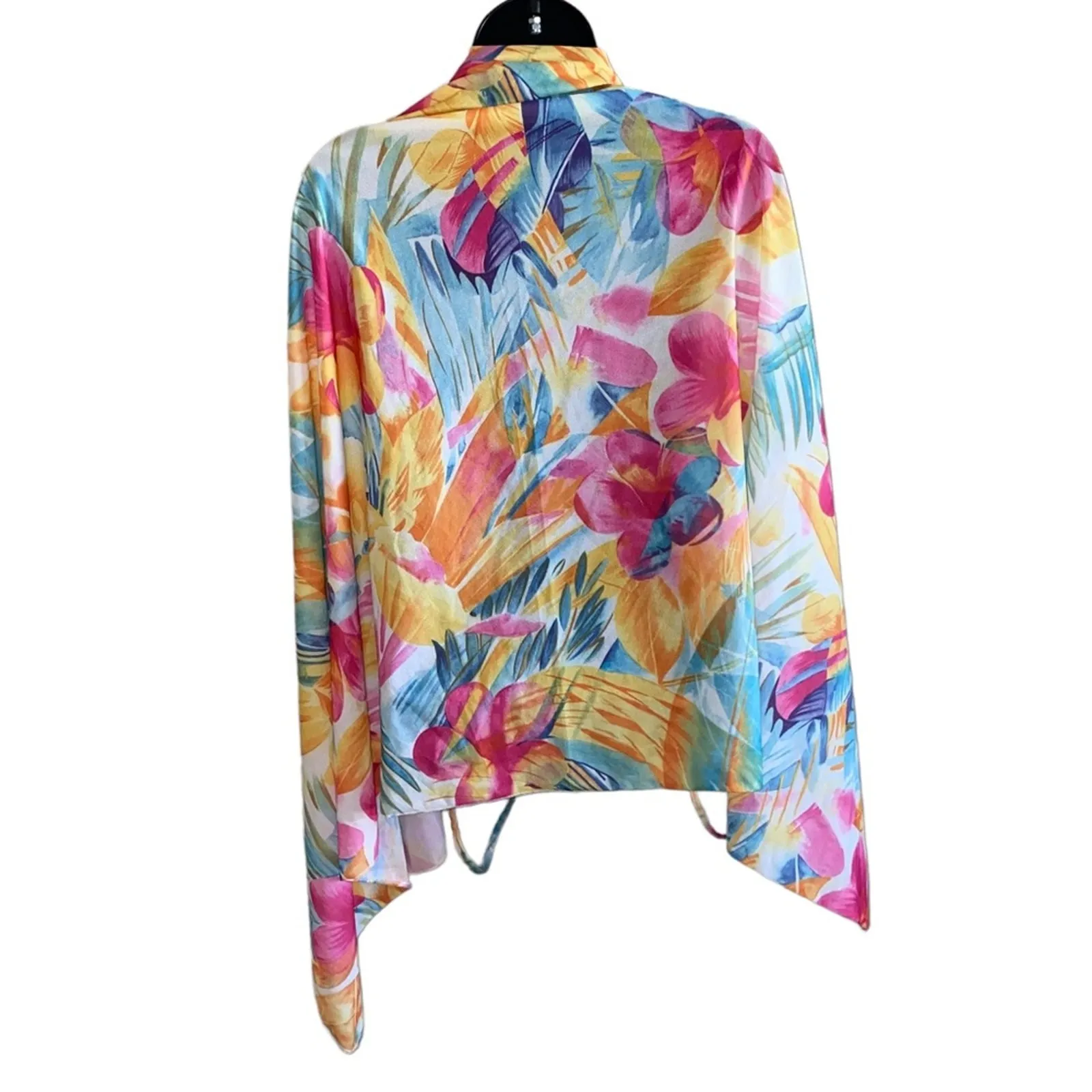 Sheer Floral Saress Wrap Kimono Dress One Size Boho Resort Chiffon Cover Up Pink - Image 3