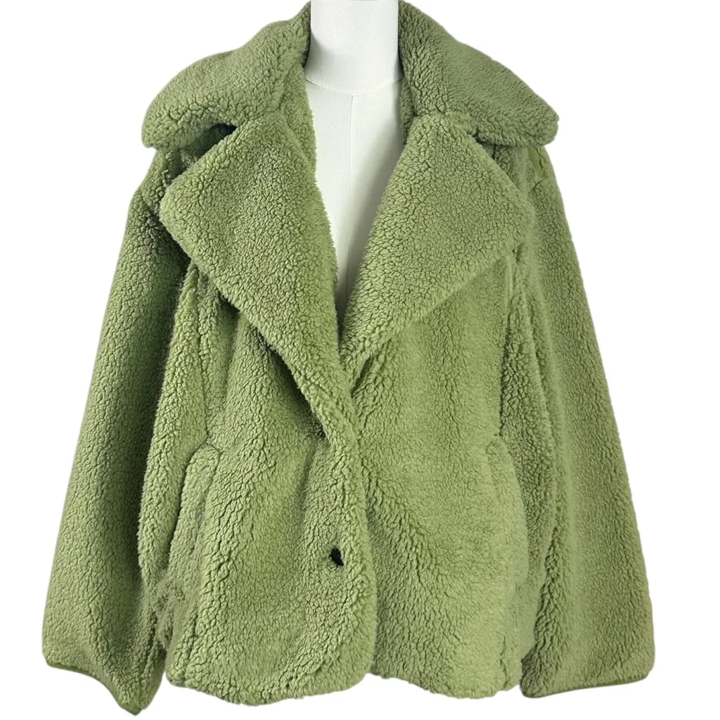 Free People Large Fur Joplin Cozy Jacket Sweet Pistachio Chunky Teddy Oversized - Image 5