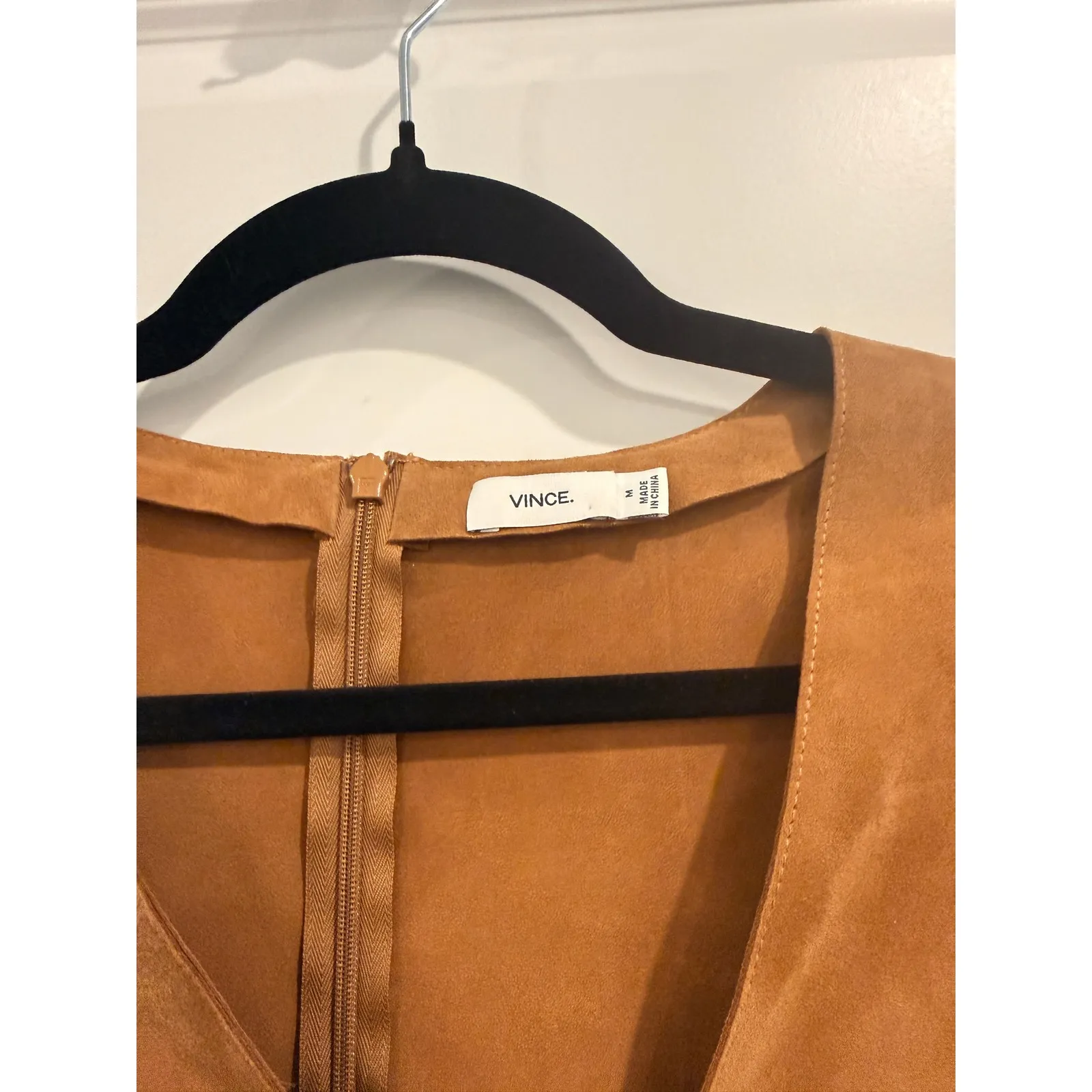 Vince Suede Shift Dress — Camel, Size Medium (100% Lamb Leather) - Image 3