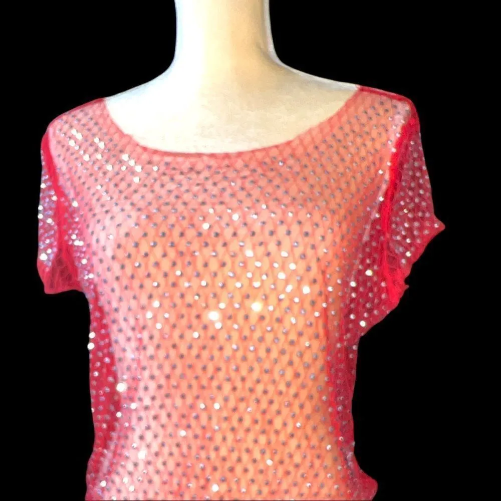 Beautiful red sheer lace with sparkle silver stone design! Red Size undefined - Image 5