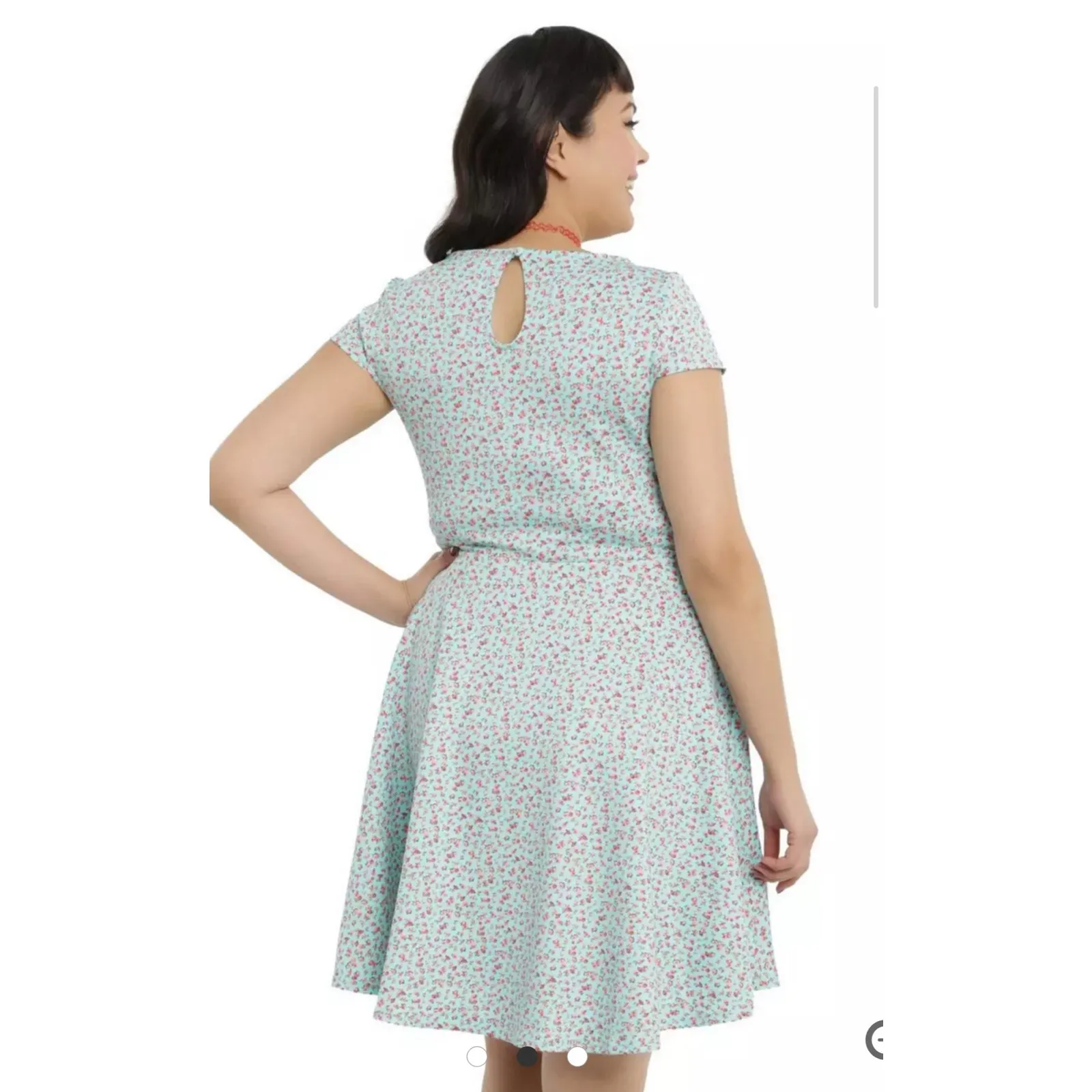 Hot Topic Teal &‎ Pink Floral Fit & Flare Skater Dress Size Large - Image 2