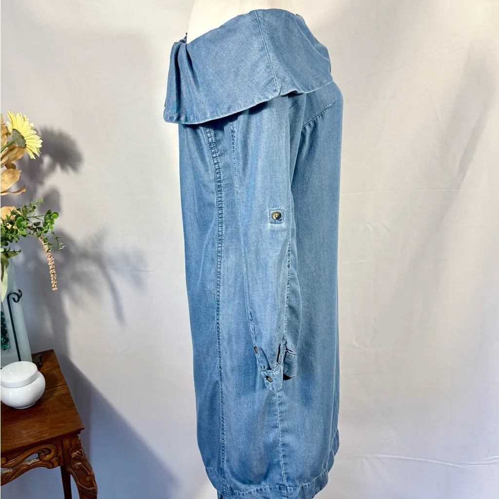 Pilcro and the Letterpress Anthropologie Off Shoulder Chambray Dress Sz 2💛 - Image 4
