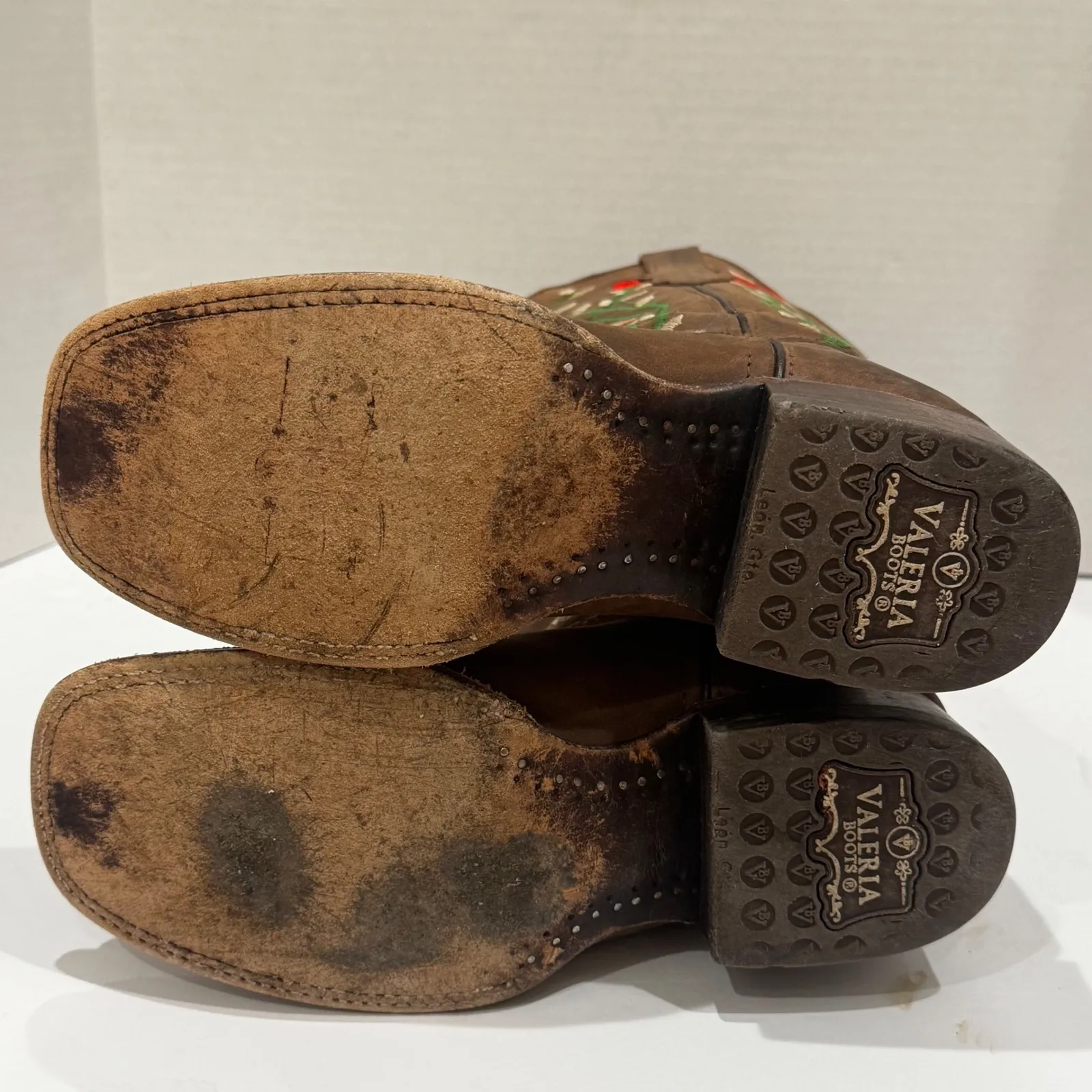 Valeria Boots Brown Square Toe Embroidered Rose Cowboy Western Boots Size 7 - Image 8