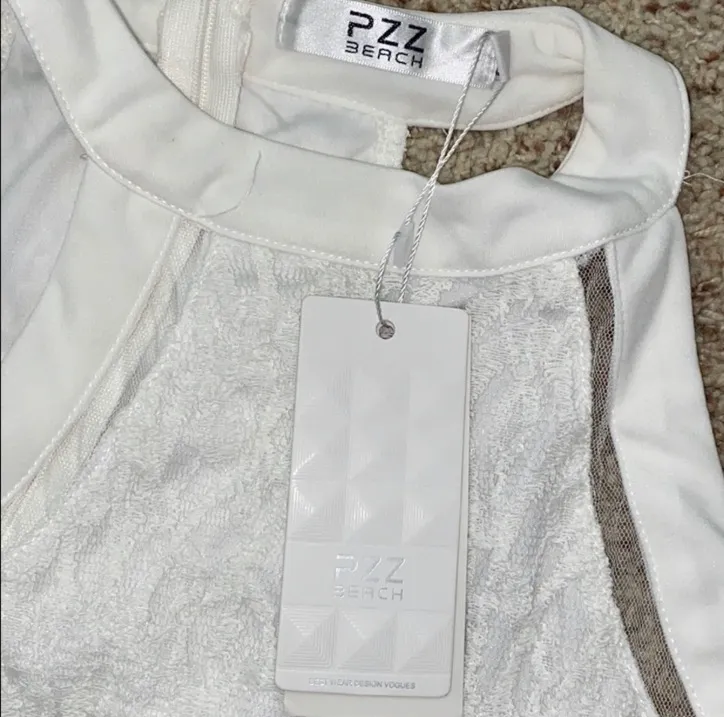 white lace halter dress with mesh cutouts - Image 2