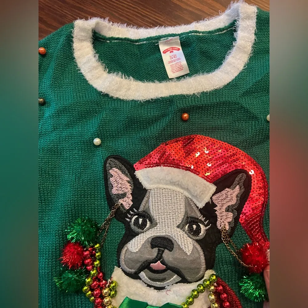 Womens French bulldog/frenchie Boston terrier Christmas sweater Green - Image 2