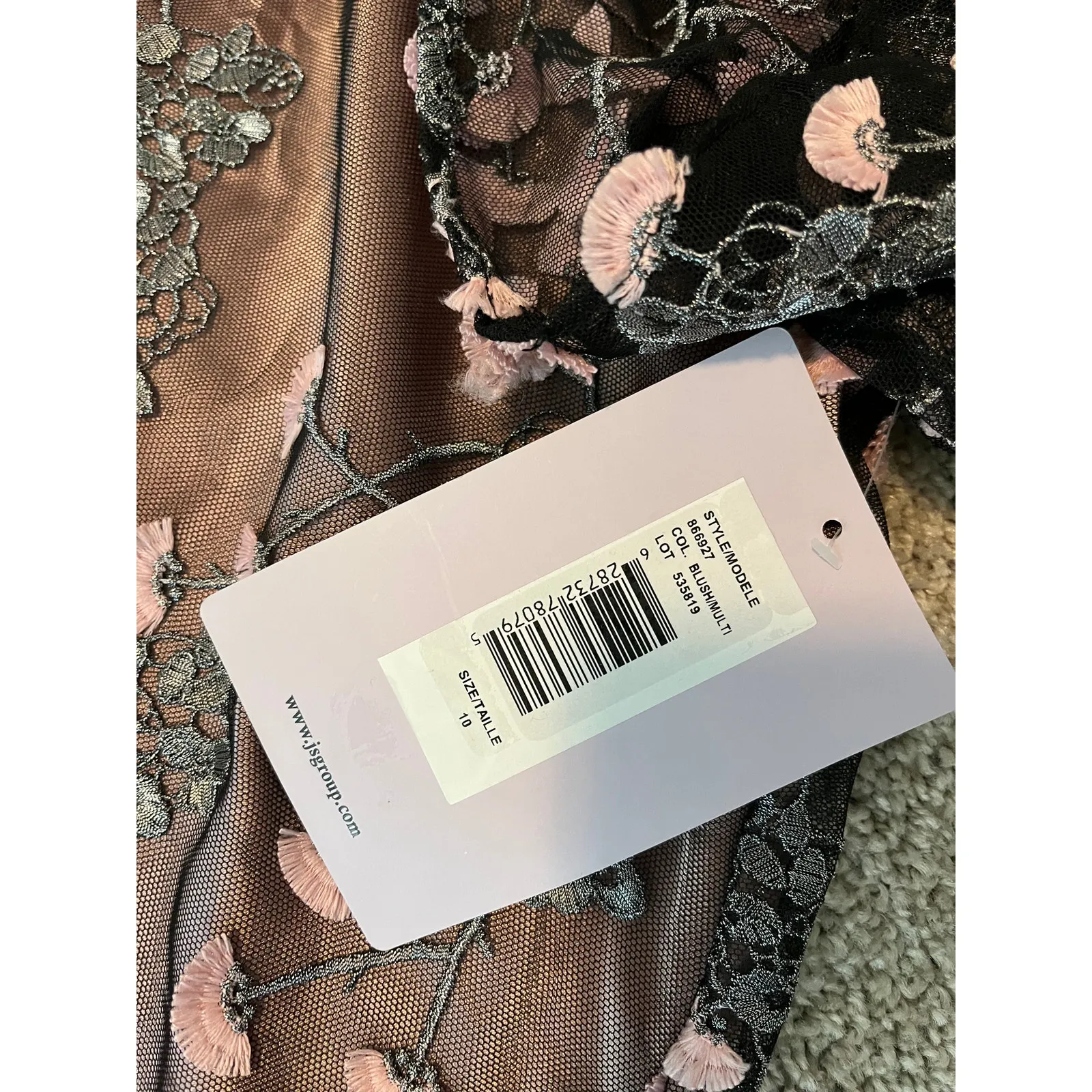 NEW JS Collections Embroidered V Neck Dress Blush multi floral Maxi gown Size 10 - Image 11