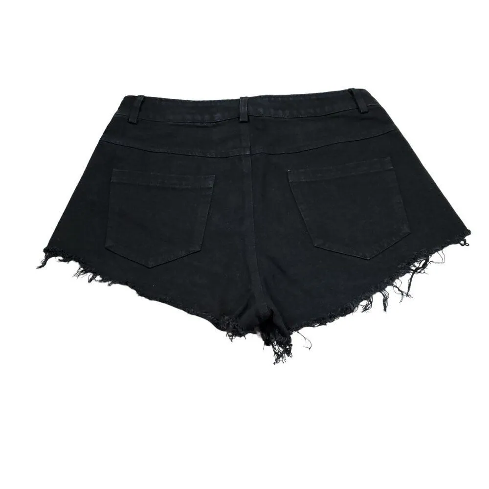 READ Punk Rave Studded Lace Overlay Black High Rise Denim Jean Shorts Cutoff Size undefined - Image 2