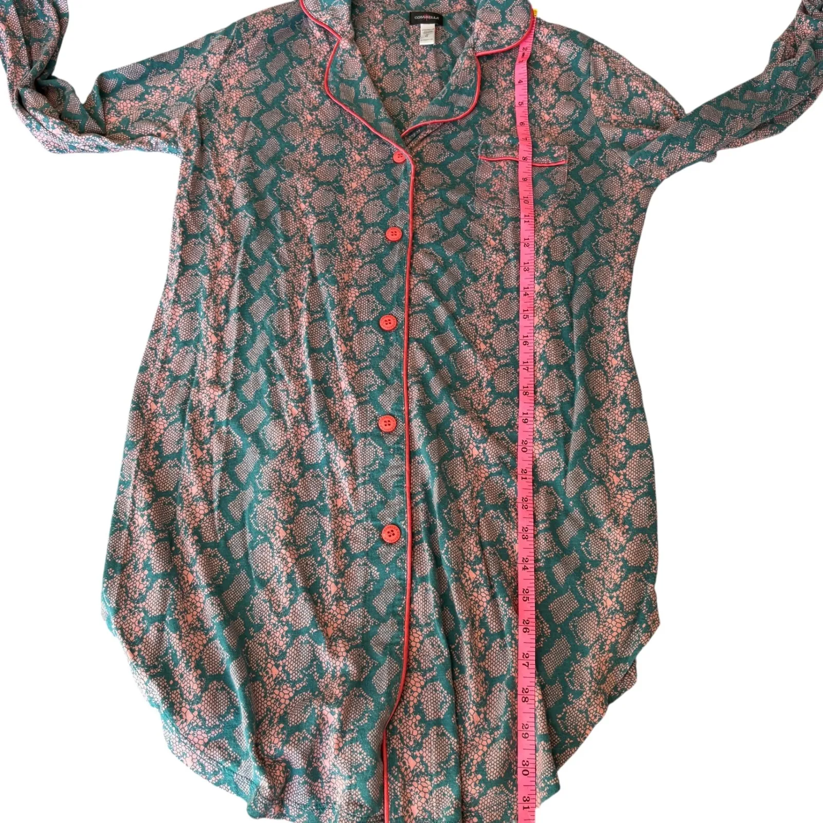 Cosabella Pajama Nightgown Teal‎ Pink Snake Print Loungewear Sleepwear Medium - Image 5