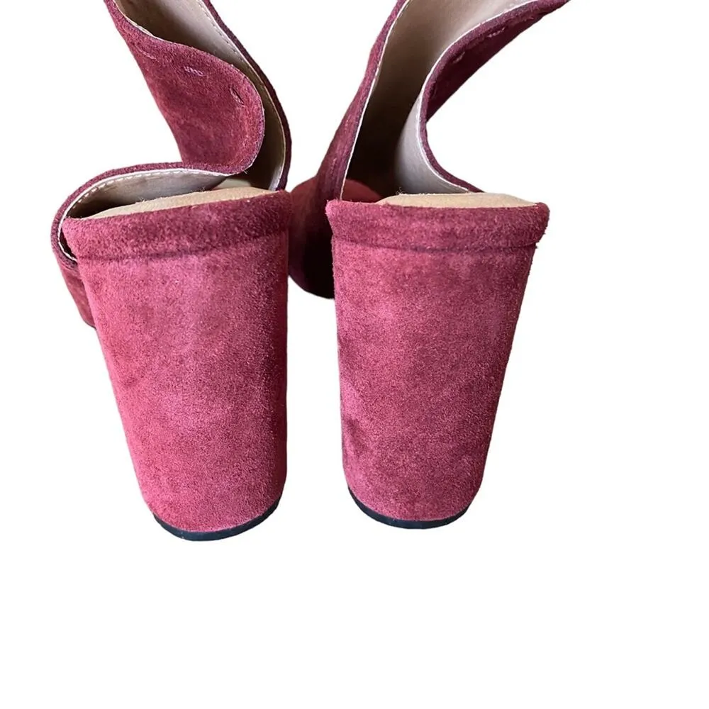 Chelsea Violet Tess Suede Burgundy Mule Open Toe Block Heel size 8 - Image 5