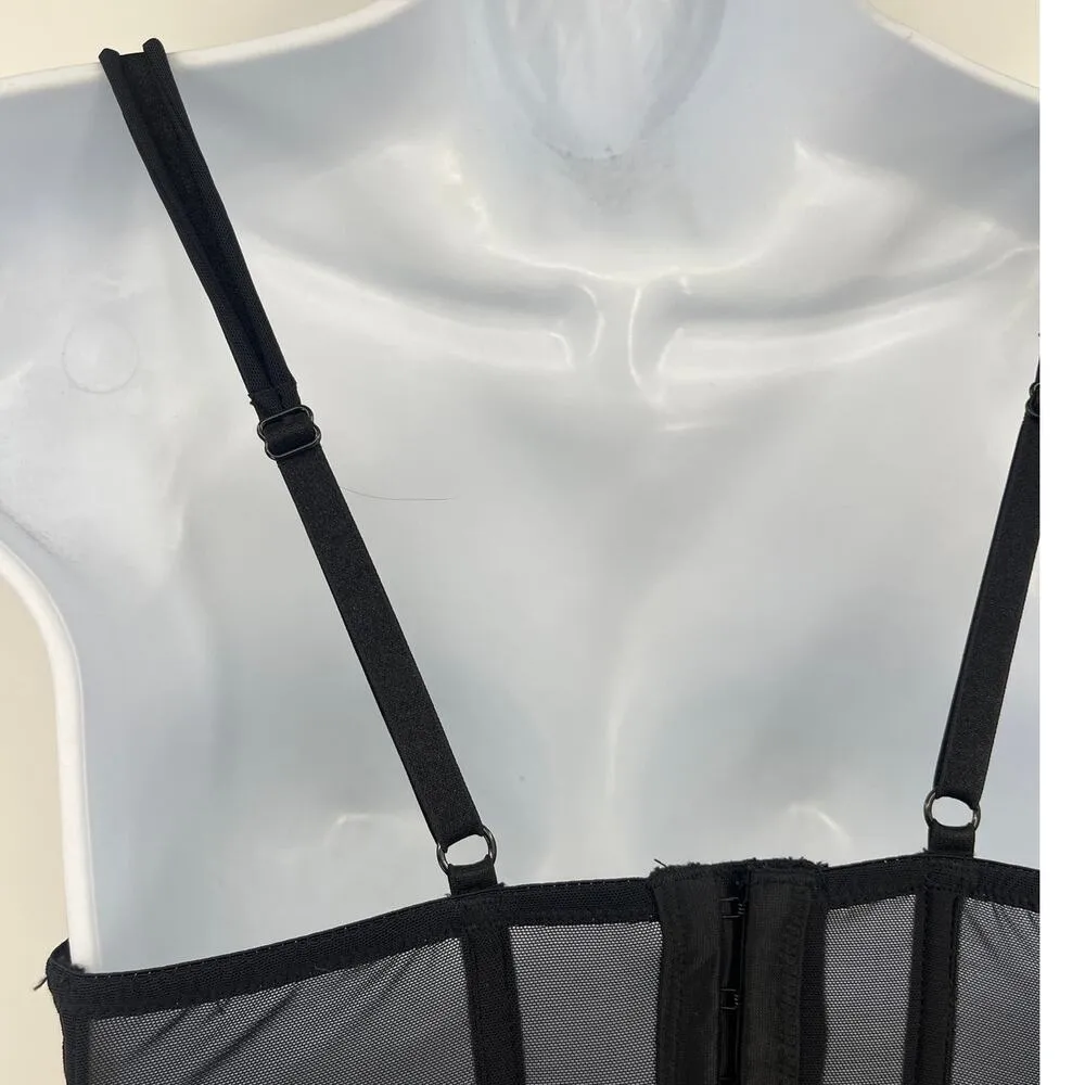 Cabernet Lace Corset Bustier Womens Top Sz S Y2K Coquette Fairy Lolita Goth Mesh Black - Image 6