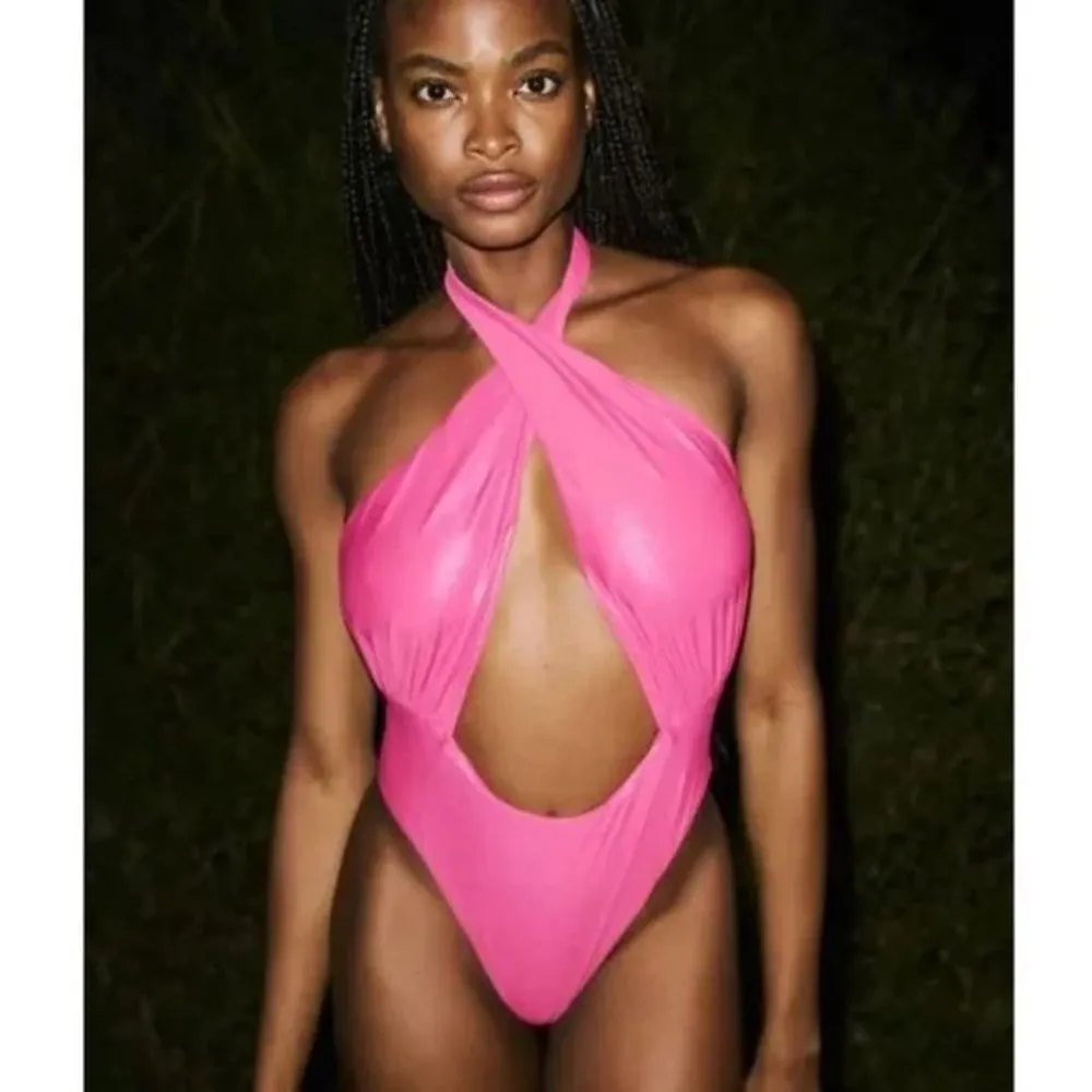 NWT Out From Under Marina Pink Metallic One-Piece Festival Swimsuit (M) - Image 2