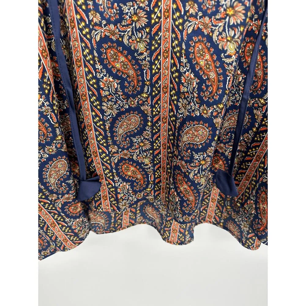 Umgee Womens Boho Peasant Top Size S Navy Blue Orange Paisley Oversized Shirt - Image 5