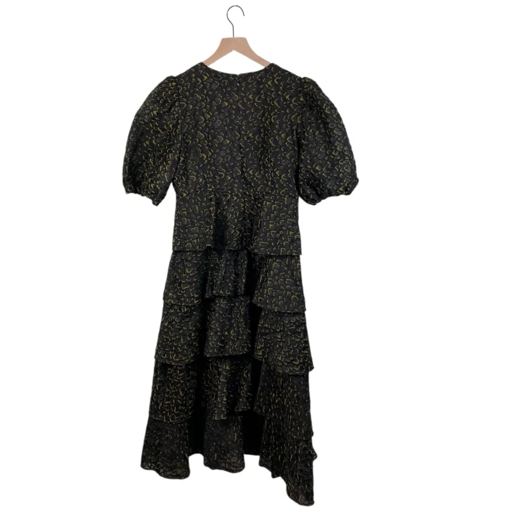Marie Oliver Women's Everly Ruffled Organza Midi Dress Size 8 Black Jacquard - Image 14
