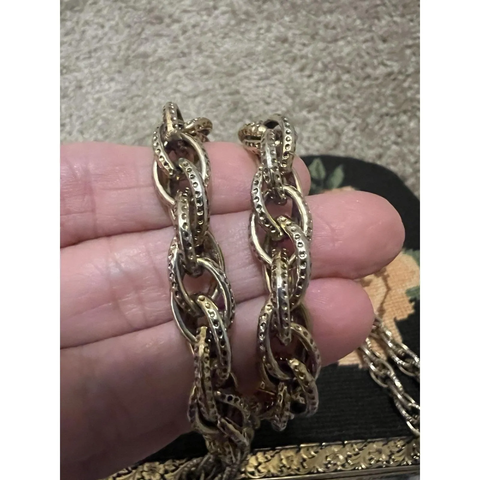 Vintage Tapestry Floral Needlepoint Handbag Convertible Chain Strap Black - Image 5