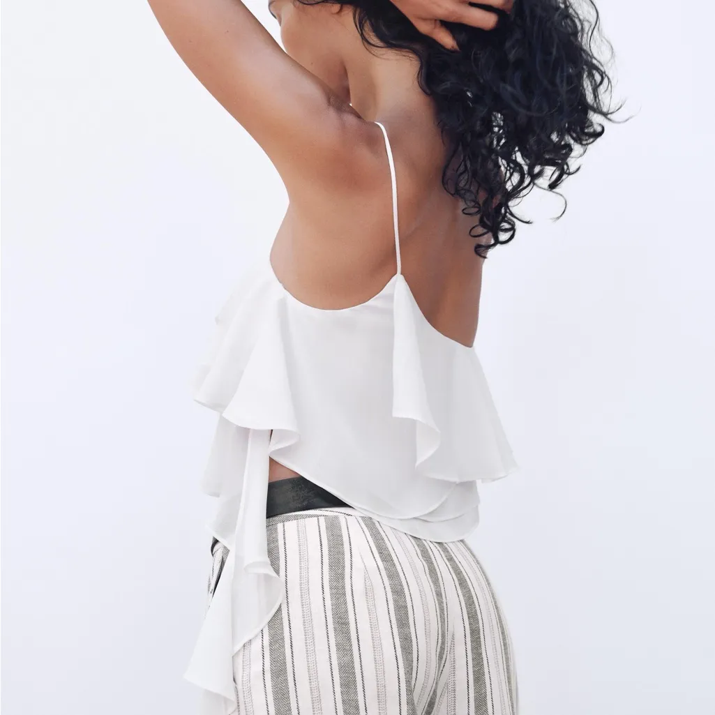 Zara White Ruffled One Shoulder Top - Image 3