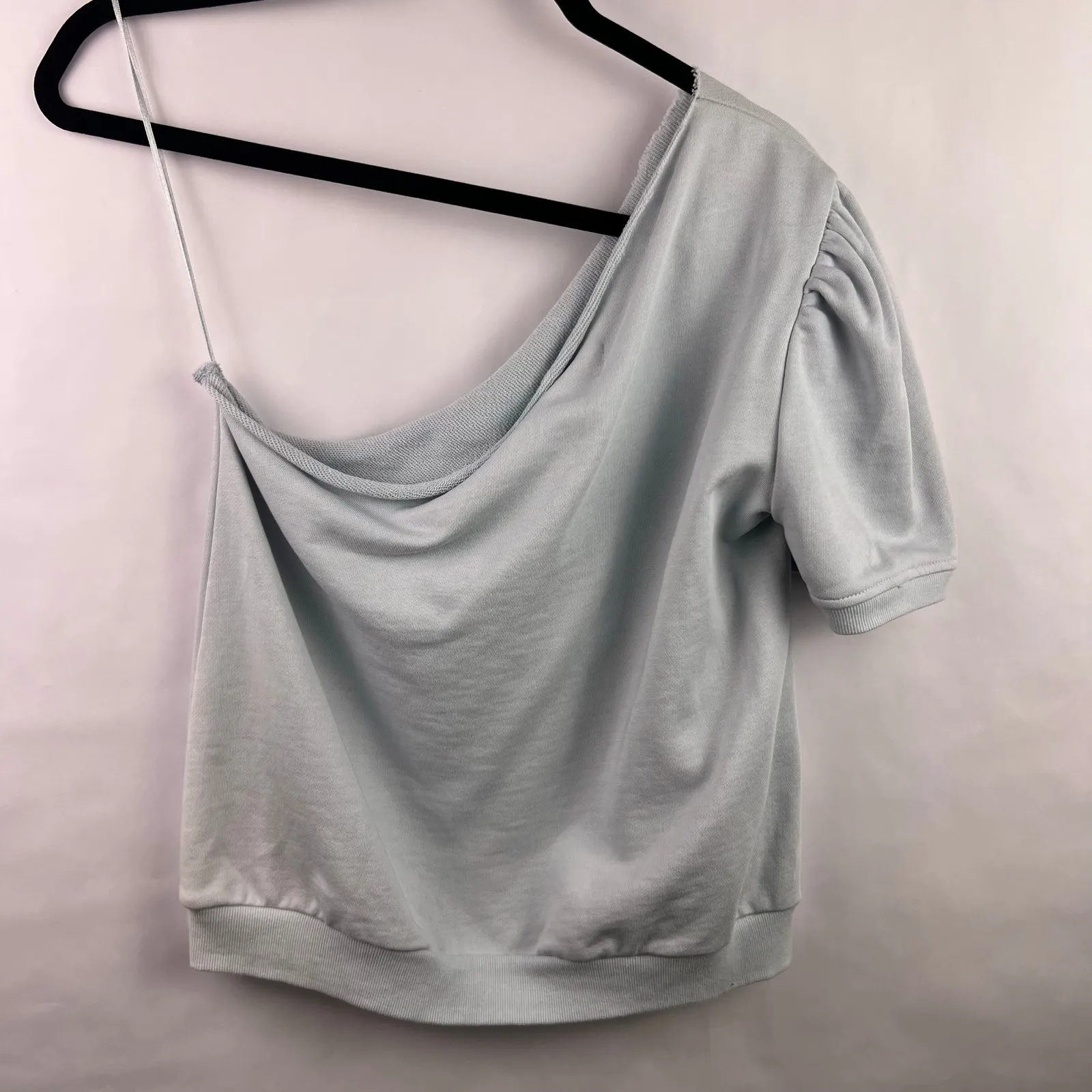 CAMI NYC Beck Top, Glacier Blue, 100% Cotton, One Shoulder Puff Sleeve - Image 7