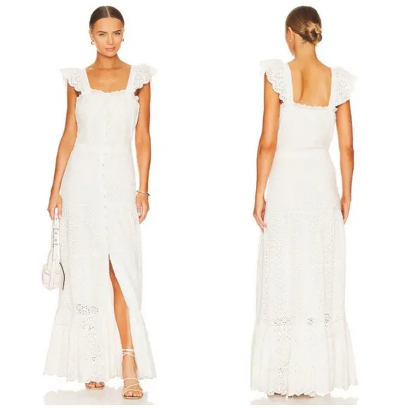 💕VERONICA BEARD💕 Aislin Broderie Anglaise Eyelet Cotton Maxi Dress White 6 NWT - Image 2