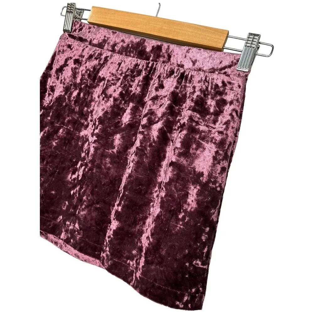 New Nordstrom Abound Crushed Velvet Velour Mini Retro 90s Y2K Skirt Burgundy XS - Image 9