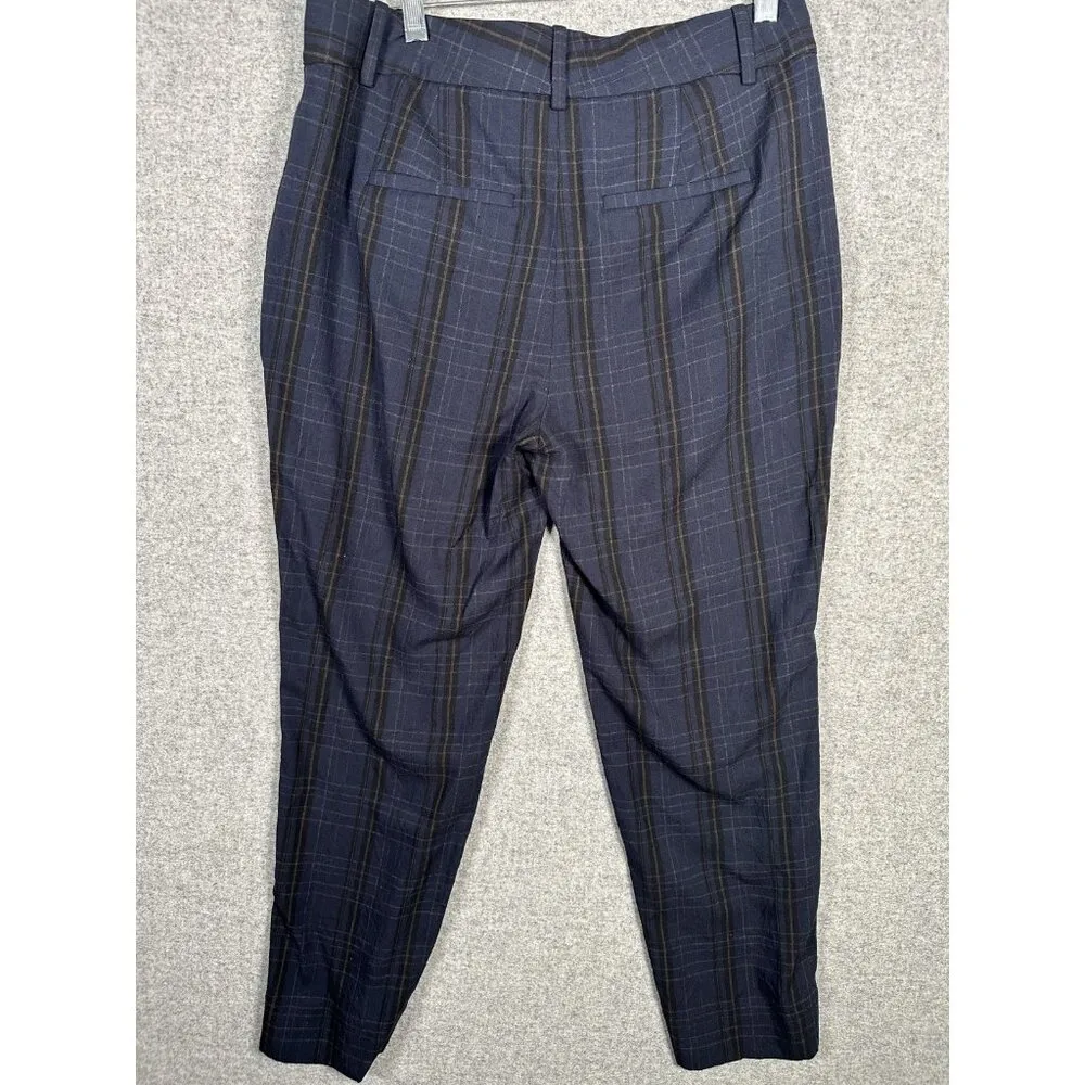 Vince Womens Size 6 Pants Plaid Crop Tapered Leg Navy Blue Black Flat Front Zip - Image 13