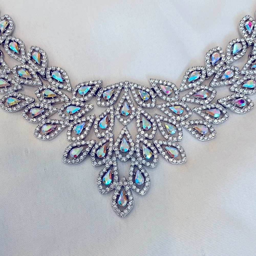INC silver tone statement necklace with crystals like peacock feathers retail$70 - Image 3