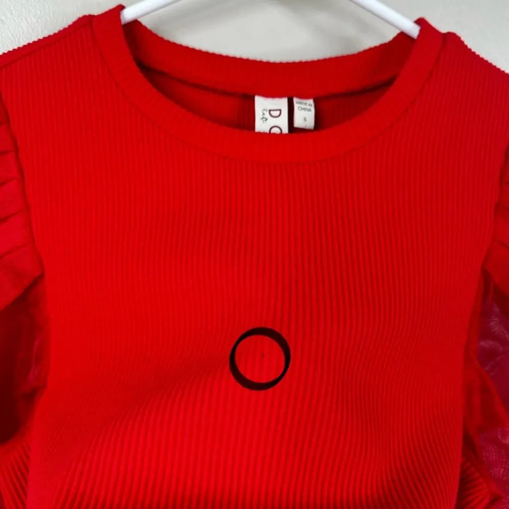 Dolan Anthropologie Shirt Womens Small Red Sheer Puff Sleeves Blouse - Image 9