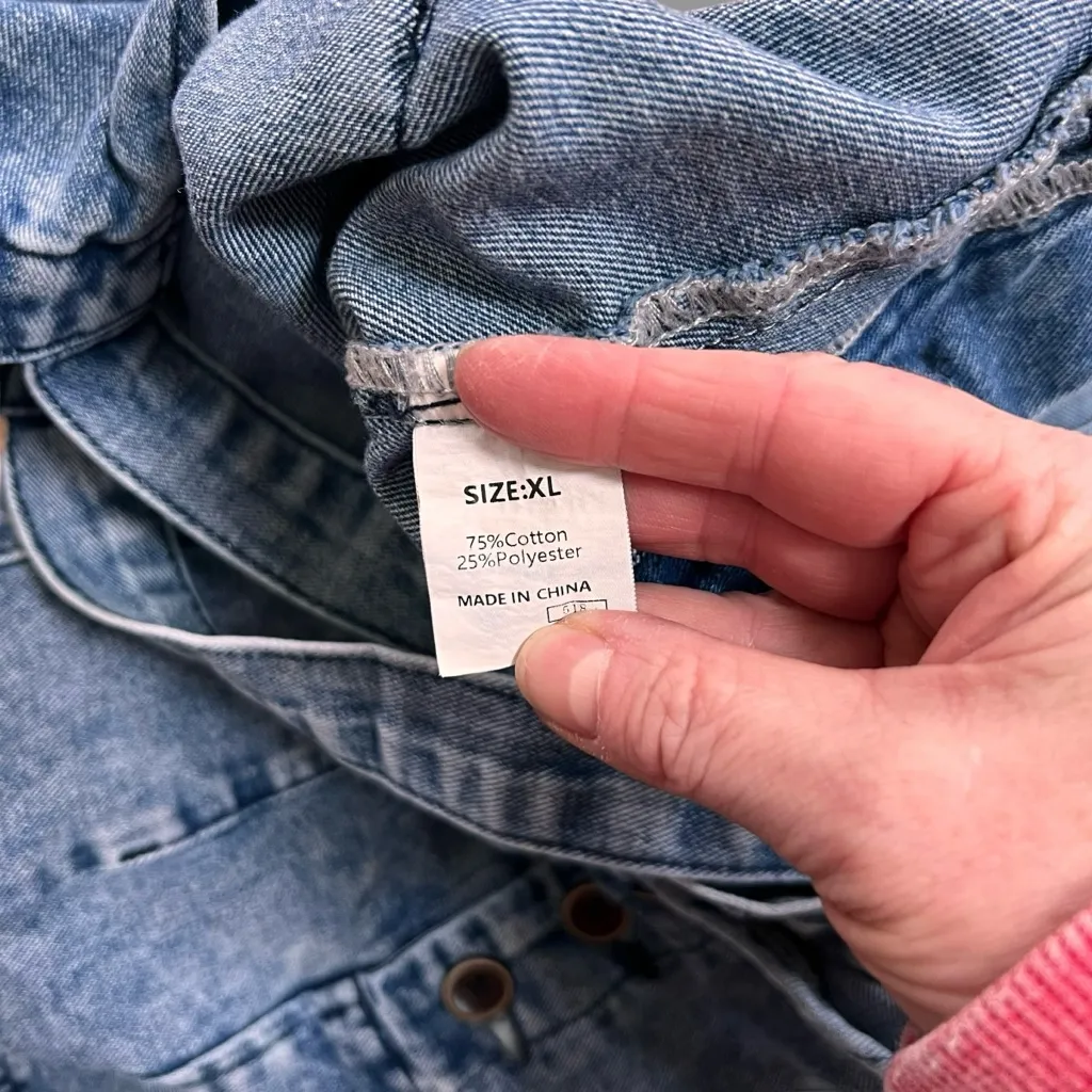 Bella Boutique Washed Denim Loose Fit Distressed Denim Overalls EUC XL Grunge - Image 5