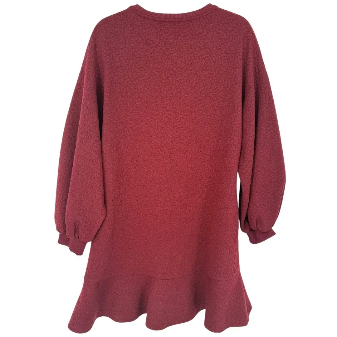 Mare Mare x Anthropologie Odila Wine Red Floral Textured Tunic Dress Size Medium - Image 6