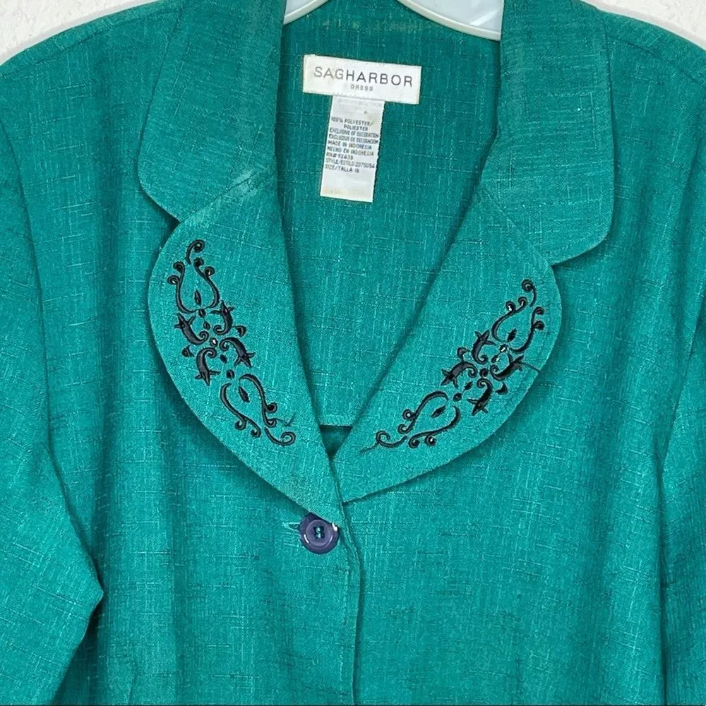 Vintage Sag Harbor Pantsuit Green‎ Black Size 16 - Image 9
